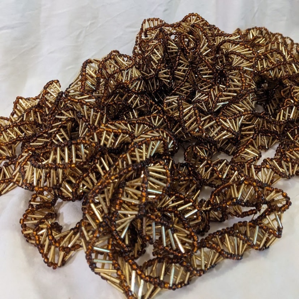 Vintage Christmas Bugle Bead Garland Lot 36 Ft Total 6 Strands Gold Amber